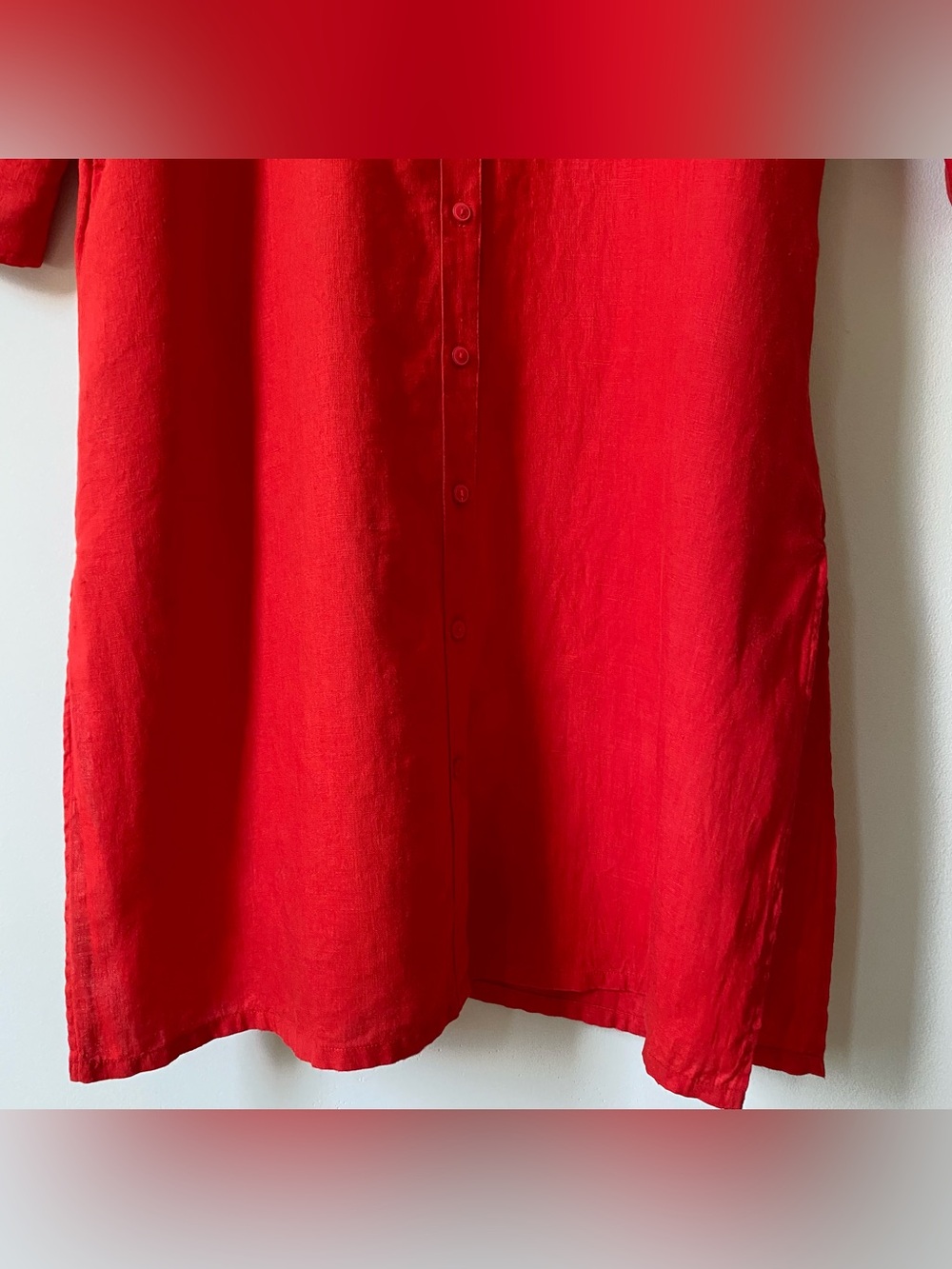 The Drop Fiona Red Linen Midi Shirt Dress Relaxed Button Down Duster Lagenlook M - Picture 6 of 15